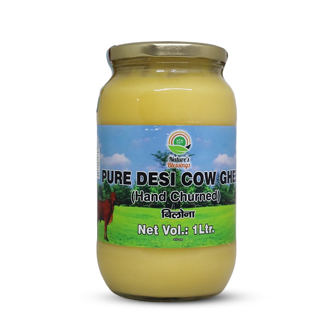  Golden A2 cow ghee in a jar, symbolizing purity and rich flavor, made from desi cow milk, ideal for cooking and Ayurveda."