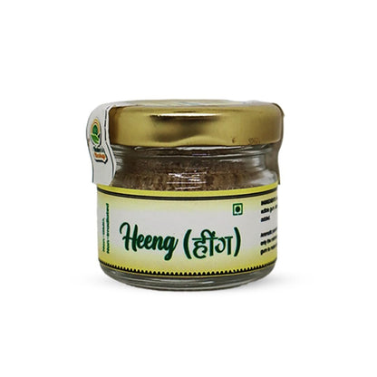 A jar of pure kadak heeng powder, known for its strong aroma and used in cooking to enhance flavors, especially in Indian cuisine.